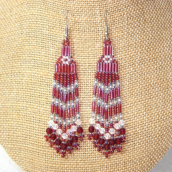 Artisan Handmade Beaded Chandelier Earrings Faceted Austrian Crystals Beads - Picture 1 of 3